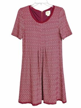 Anthropologie Maeve Dora Textured Knit Dress Womens S Red Wave Pattern Abstract